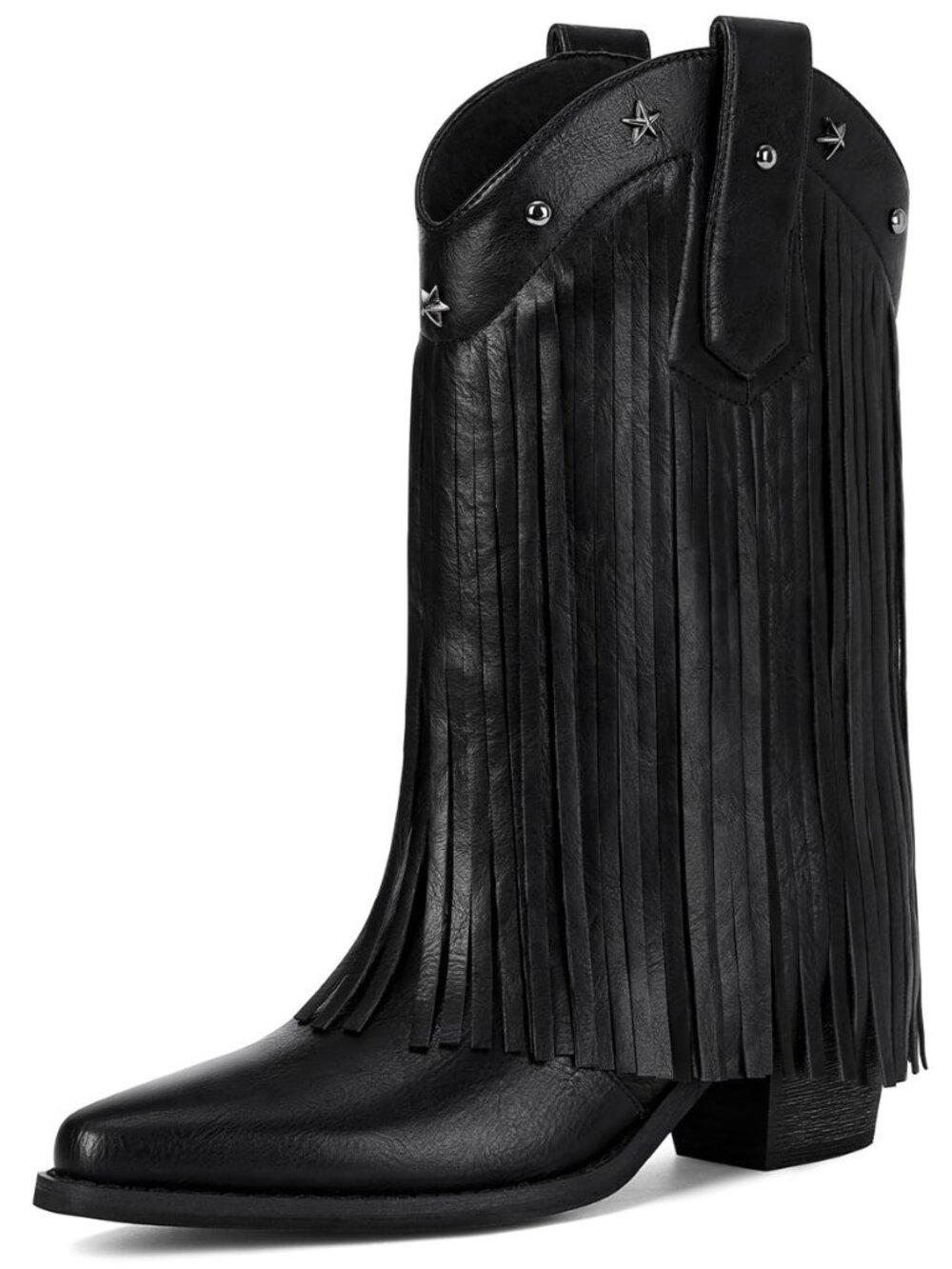 Fringe Cowboy Boots for Women – Mid Calf Cowgirl Boots with Star Studded